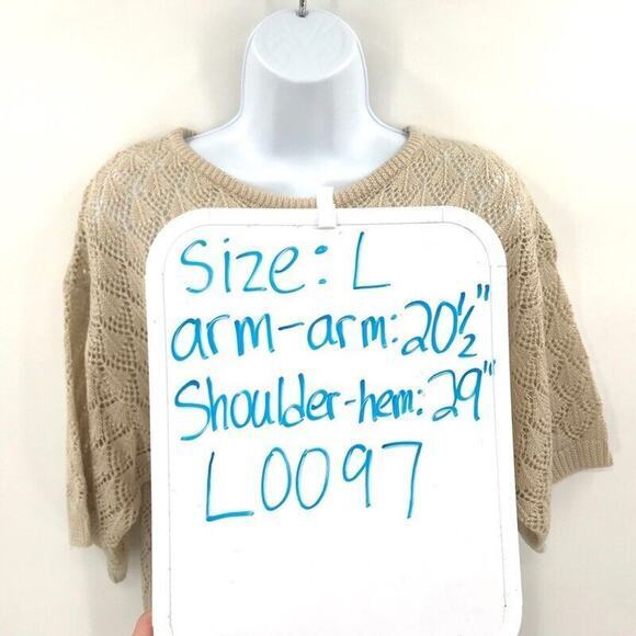 Vintage Campus Casuals‎ Pullover Sweater Womens Sz L Beige Short Sleeve Crochet - Picture 7 of 7
